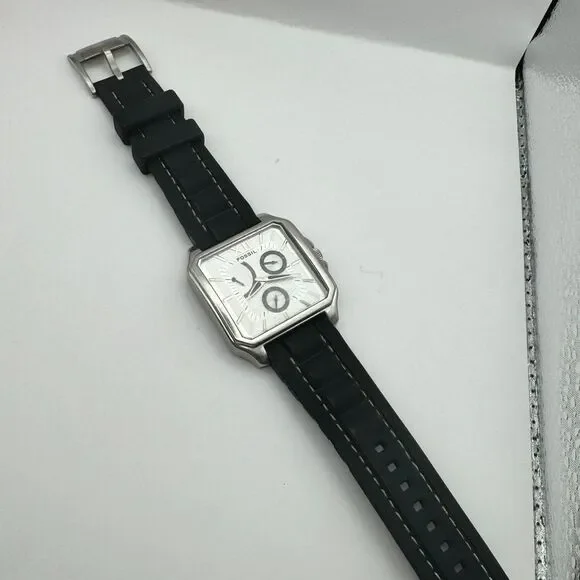 4/$100 Fossil Arkitekt FS-4143 Stainless Steel Watch Black Silicone Band